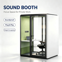 Cabine de bureau insonorisée modulaire mobile autonome, cabine acoustique en acier, alliage d'aluminium, verre trempé, éclairage 4000 K