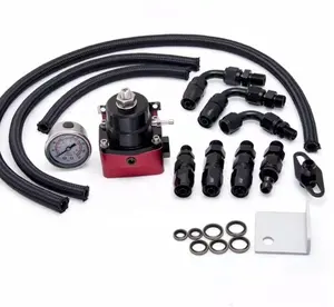 HaoFa Kit Regulator Tekanan Bahan Bakar, Konektor Fitting Selang Saluran Bahan Bakar AN6-6AN dengan Tekanan 100 Psi Dapat Disesuaikan