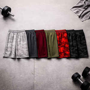 กางเกงขาสั้นผู้ชายผ้าวอร์สต์ทรงหลวม มีกระเป๋าลึก สำหรับวิ่ง ออกกำลังกาย เล่นบาสเก็ตบอล และเข้ายิม  พร้อมโลโก้ OEM - Product Image 3