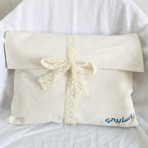 CH Custom Logo Printing Lace Ribbon Muslin <b>Envelope</b> Clothes Quilt Storage Bag Large Natural Cotton Flap Dust Pouch - Product Image 3