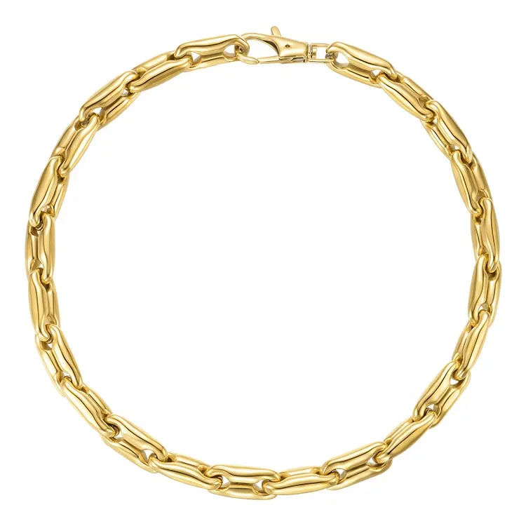 High Quality 18K Gold Plated Stainless Steel Jewelry Thick Chain Choker Hip Hop Rock Necklace P213209