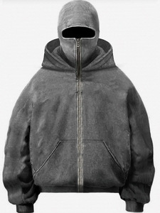 Nuovi da uomo <span class=keywords><strong>autunno</strong></span> e inverno acqua di lavaggio per fare vecchie felpe con cappuccio casual hip hop retrò felpe con cappuccio doppio cappello con zip larghe - Product Image 3