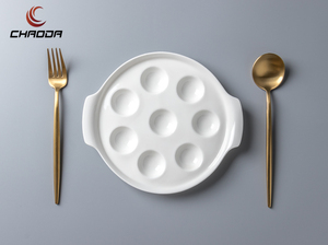 Assiettes d'escargot en céramique 8 trous de 7/9/11 pouces avec poignées assiettes d'escargot de fruits de mer plat de cuisson d'escargot blanc Barbecue - Product Image 4