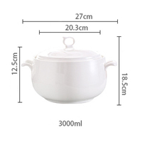 Casserole en céramique blanche de grande taille 3L avec deux poignées et couvercle pour servir des soupes et des aliments
