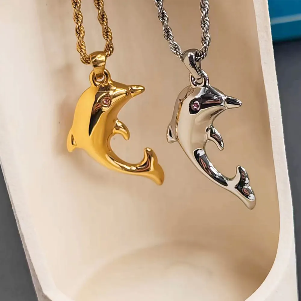 USENSET Fashion Jewelry Wholesale Creative Gifts Dolphin Design Stainless Steel Pendant Exquisite Girls Necklace