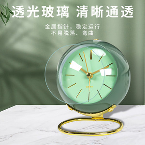 Reloj de escritorio de Metal de estilo europeo, reloj despertador circular silencioso de cuarzo para dormitorio, sala de estar, uso estudiantil, blanco y verde, 6Cm - Product Image 5