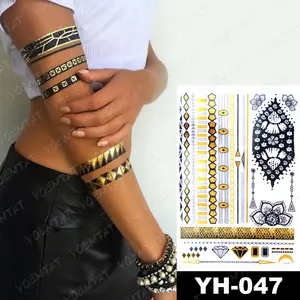 OEM Metallic Tattoo Sticker Temporary Body Art Waterproof Gold Tattoos for Women Metal Tattoo Sticker