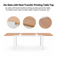 Mesa de comedor extensible para jardín HOMFUL con aspecto de teca, listones de aluminio con acabado de madera, mesa de comedor para exteriores resistente a la intemperie