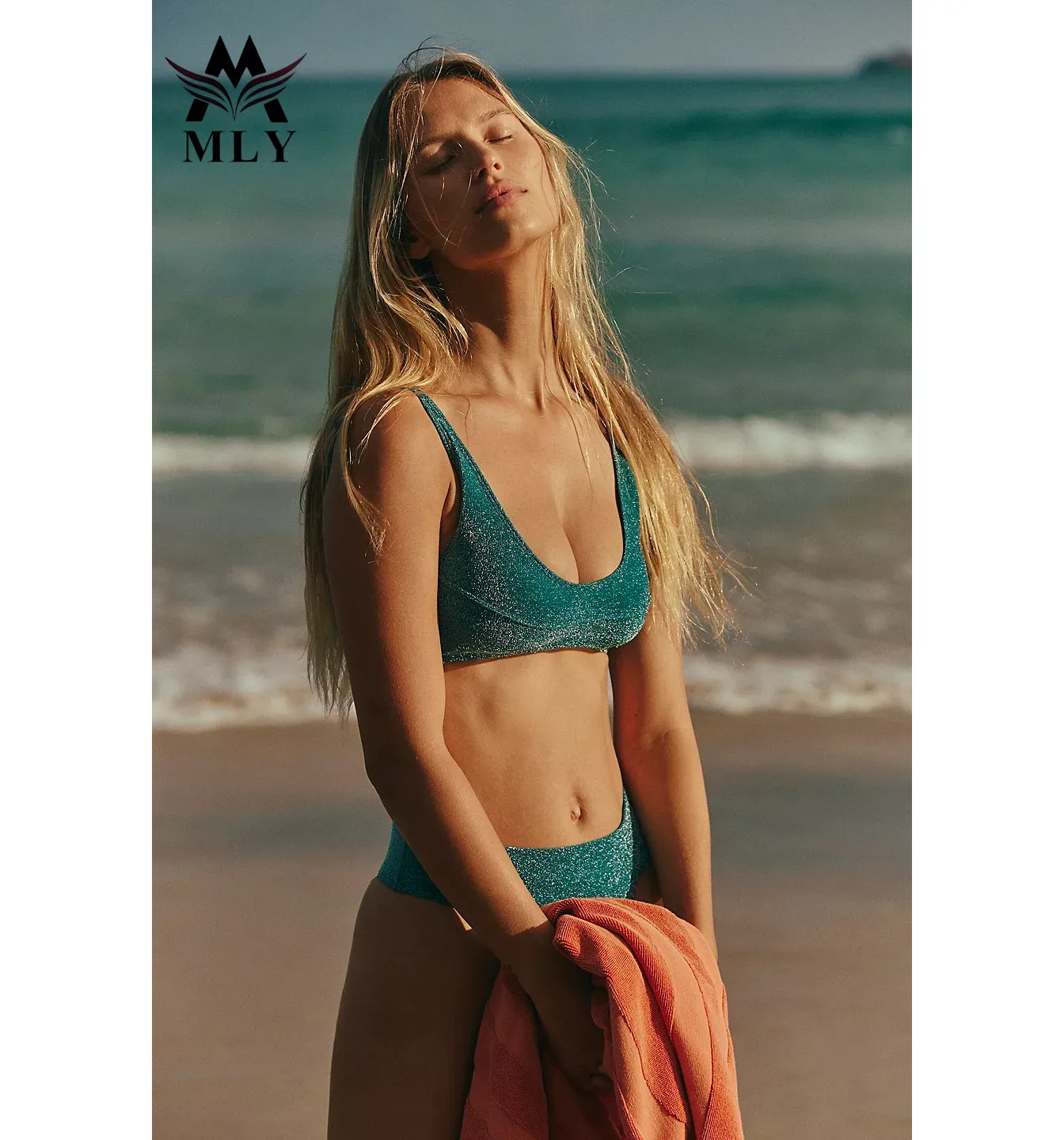 MLY New Trend Women Swimwear OEM Recyclable Eco-friendly Fabrics Customized Solid Color Glitter Design Customized Bikini Set