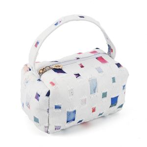Wholesale Custom Fashionable Eco Cosmetic Make up Storage Personality Patchwork Denim Shopping Pouch Bags with Zipper and Handle - Product Image 2