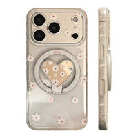 Coque de téléphone magnétique avec support anneau miroir motif Fleur LOVE pour iPhone 17 Air 16 15 Pro Max, dos transparent en TPU PC