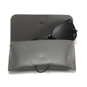 Étui à lunettes souple en cuir PU noir et gris unisexe personnalisé avec logo et cordon - Product Image 4