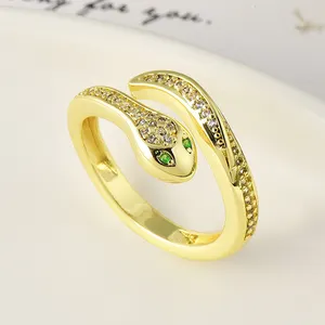 Bague ouverte yeux de serpent doré, pierres précieuses en Zircon vert, vente en gros, pièces