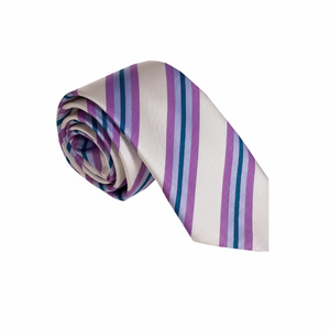 Cravate Jacquard Italienne Rayée Lilas Violet – Accessoire Élégant pour Homme – Taille Unique Largeur Standard - Product Image 2