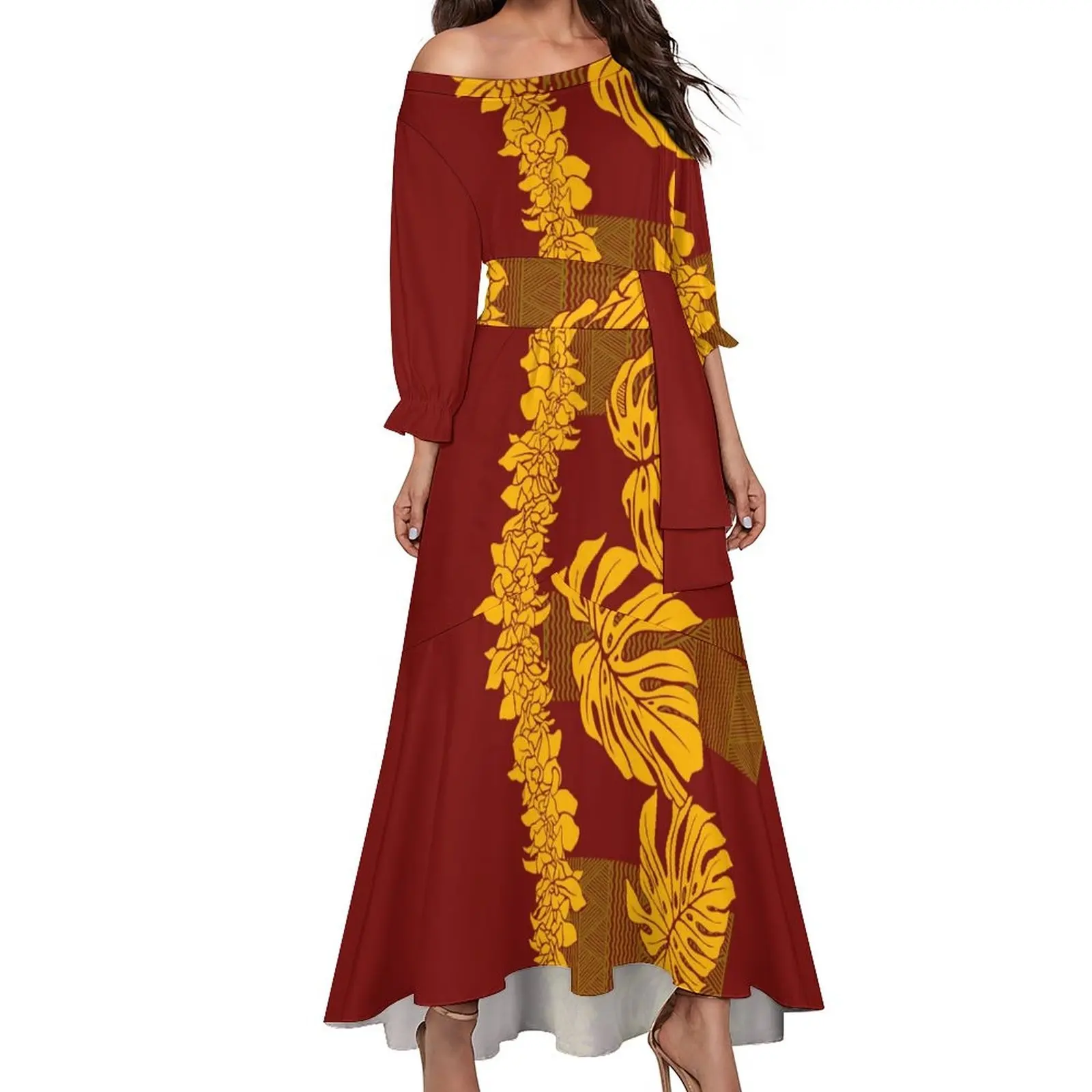 new design puletasi samoan dresses women's elegant lace-up fishtail dress custom polynesian island party dresses