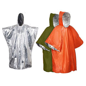Chubasquero de PE para mantener el calor, chaqueta de Poncho de Mylar de papel de aluminio de emergencia con aislamiento térmico reflectante con capucha para supervivencia - Product Image 1