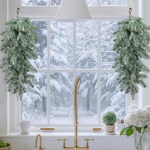 Huang Tao Christmas Flocked Garlands 48 In Green Snow <b>Covered</b> Hanging Decor For Door <b>Window</b> Holiday Decoration - Product Image 2