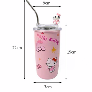 Novo 450ml de aço inoxidável palha copo garrafa térmica caneca dos desenhos animados Anime Kulomi gatinho gato bonito água copo canecas de café isolamento Cooler Cup - Product Image 6