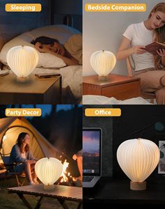 Lampu Meja Tanpa Kabel Isi Ulang dengan Kontrol Sentuh, Alas Kayu Solid, Lentera Kertas Balon Udara Lipat - Product Image 5
