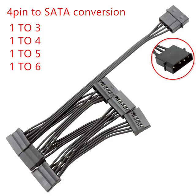 1PCS 4Pin IDE Molex To1/2/3/4/5-Port 15Pin SATA Power Cable Cord Lead 18AWG Wire for Hard Drive HDD SSD PC Server DIY