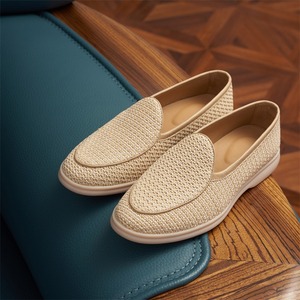 Summer breathable woven loafers for men shallow toe flat bottom single shoe comfortable for commuting <b>lounging</b> one-piece style - Product Image 3