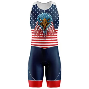 HIRBGOD Men's Usa Pattern Triathlon Jersey Without Sleeve Breathable Dual Rear Pockets Full Print Tri Wear