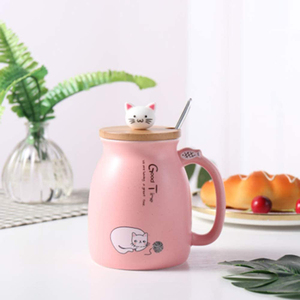 แก้วกาแฟเซรามิคลายแมวน่ารักพร้อมฝาไม้ ขายส่งพอร์ซเลนคุณภาพดี ของขวัญทางธุรกิจ ทนทานและปรับแต่งได้ - Product Image 2