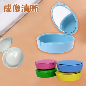 Denture Storage Box Round Portable <b>Plastic</b> With <b>Mirror</b> For Orthodontic Teeth Care - Product Image 2