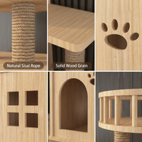 Grande maison pour chat en bois avec escalier |   Plateforme en 3 étapes |   Tour panoramique ronde |   Poteaux en sisal |   Condo à découpe en forme de patte |   Vente en gros OEM