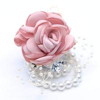 Corsage de poignet en pétales de rose artificiels en satin, fleur de poignet pour demoiselle d'honneur, bracelet floral DIY pour mariage, décoration de mariage