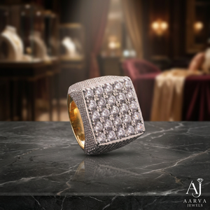 Bague Moissanite Carrée en Grappe Or Rose Rhodié Argent 925 Style Hip Hop Réglable pour Fiançailles Mariage Cadeau Bijoux Sertissage Pavé - Product Image 1