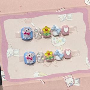 Vente en gros de 10 pièces de faux ongles 3D mignons <span class=keywords><strong>Hello</strong></span> <span class=keywords><strong>Kitty</strong></span>, faits à la main, en acrylique, à presser, pour enfants - Product Image 5