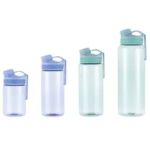 热卖运动户外聚透明定制标志塑料水瓶带手柄和弹出式顶部封盖手动机
