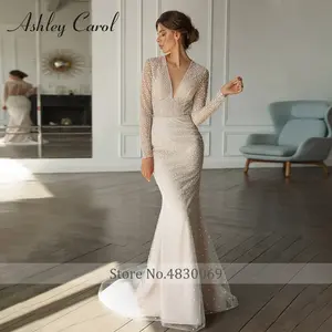 Ashley Carol sirena Vestido De novia 2022 tren desmontable 2 en 1 nupcial manga larga cuello en V espalda descubierta <span class=keywords><strong>vestidos</strong></span> De novia Vestido De novia - Product Image 2