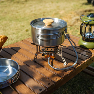 Ensemble de cuisine de <span class=keywords><strong>camping</strong></span> portable et léger en acier inoxydable avec poignée pliable, poêle à frire et marmite pour cuisinières à <span class=keywords><strong>gaz</strong></span> - Product Image 4