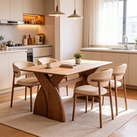 Ensemble de table et de chaises de salle à manger rectangulaires en bois massif de style nordique moderne avec pieds stables pour 6 personnes