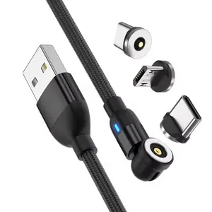 Kabel USB magnetis ponsel Android, aksesori ponsel lipat rotasi 540 Magnet