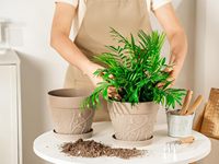 Jardinière en plastique gaufré, pot imitation terre cuite, trou de drainage, plateau en option, intérieur/extérieur, BSCI GRS ISO, couleur personnalisée OEM
