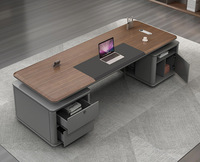 2025 nouveau mobilier de bureau de PDG de luxe en forme de L bureau de patron en bois massif bureau de direction bureau de Table de conférence de PDG avec bande lumineuse