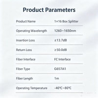 Répartiteur de Fibre Optique PLC 1x16, Connecteur FC/UPC, Monomode, Boîtier ABS, Composant Passif pour Réseau de Distribution FTTH