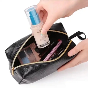 Customised Black <strong>Small</strong> Soft Eco Faux PU <strong>Leather</strong> Makeup Zipper Cosmetic Toilet Shaving Kit Pouch Travel Wash <strong>Bag</strong> for Men - Product Image 1