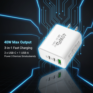 Cargador Rápido <span class=keywords><strong>GaN</strong></span> de 40W con 3 Puertos USB-C, 2 Tipo-C y 1 USB PD QC3.0, Adaptador de Pared con Entrada de 220V, Enchufe de Viaje Portátil para Teléfono - Product Image 6
