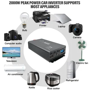 Premium Jfind JF01 1000W 2000W soket EU inverter gelombang sinus murni untuk baterai dc daya konversi 24V DC ke 220V AC tampilan lcd