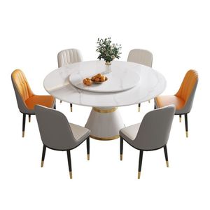 Solución de comedor de lujo moderna B2B, mesa redonda con aspecto de mármol, detalles dorados, <span class=keywords><strong>Lazy</strong></span> <span class=keywords><strong>Susan</strong></span> para casas de lujo, Material de Panel de madera y Metal - Product Image 2