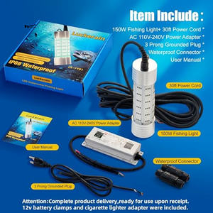 Lampu Pancing Submersible 150W Kecerahan Tinggi 20000 Lumens Lampu LED Cahaya Hijau 12v 24v 220v IP68 untuk Memancing di Bawah Air - Product Image 3