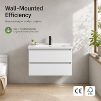 Meuble-lavabo mural moderne avec vasque en céramique, style scandinave minimaliste, 2 tiroirs, pour salle de bain et chambre
