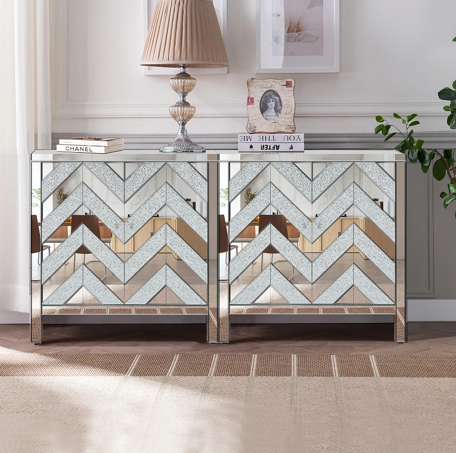 Cabinet + M Shape Crystal Doors + Silver Mirror