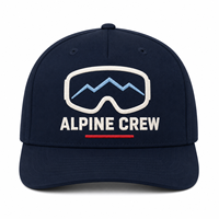 Gorra de béisbol unisex de algodón de sarga de 6 paneles con visera curva para pedidos al por mayor, con bordado de gafas de esquí, paquete para compradores de estaciones de nieve, logotipo personalizado