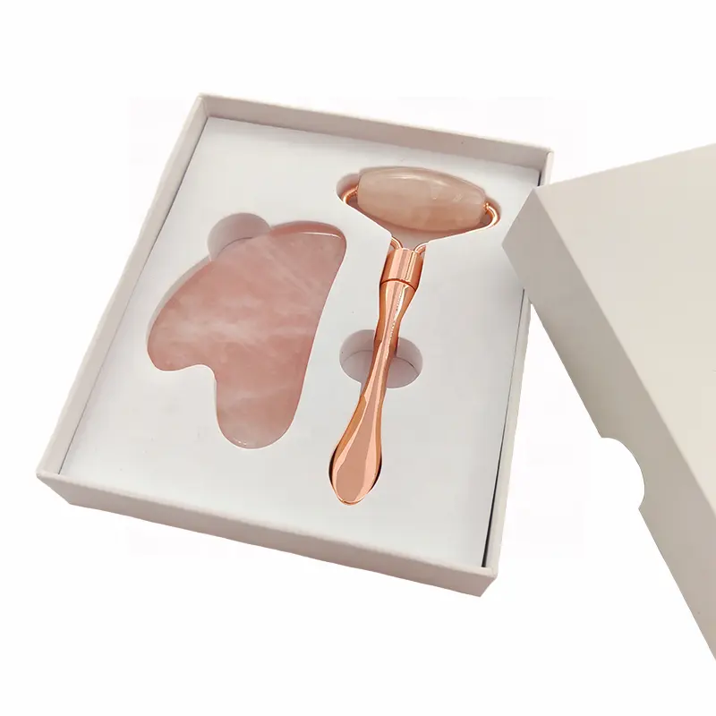 Gua Sha-Rodillo de Jade de cuarzo rosa para masaje facial, rodillo de Jade para masaje facial, venta al por mayor