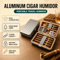 Étui de voyage pour cigares en aluminium personnalisé avec doublure en bois de cèdre, 5 emplacements pour cigares, boîte à cigares portable avec rangement pour coupe-cigares